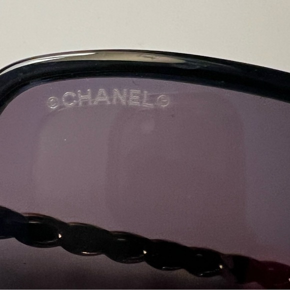CHANEL sunglasses Black Gold Chain Arms Interlocking CC Logo Acetate Square - Picture 7 of 13